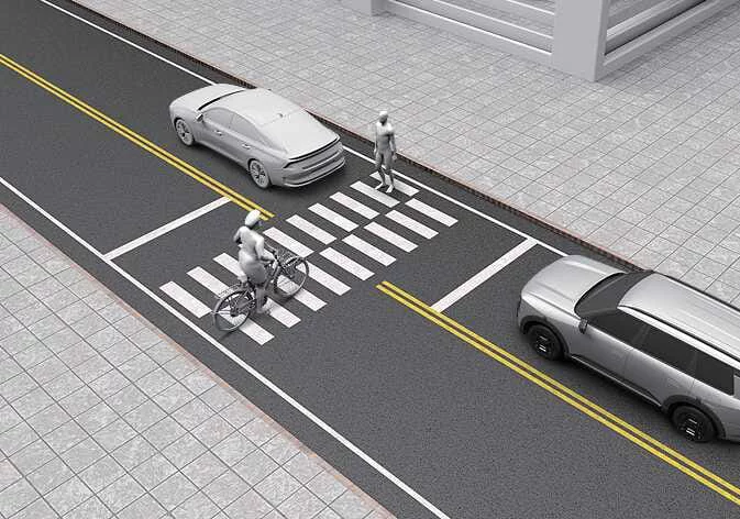 Kia Telluride diagram showing pedestrian or cyclist between your vehicle and vehicle ahead