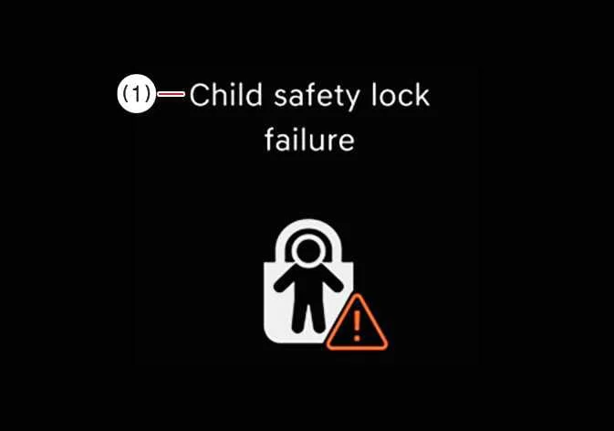 Electronic child safety lock failure warning displayed in the Kia Telluride