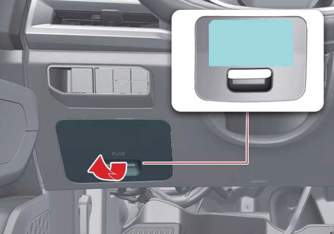 Location diagram of the interior instrument panel fuse box in the Kia Telluride driver-side footwell