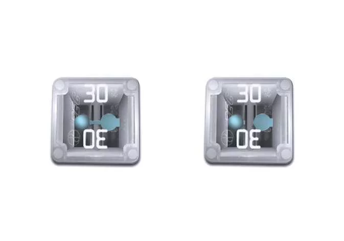 Comparison showing intact and blown cartridge-type fuses for high-current circuits in the Kia Telluride