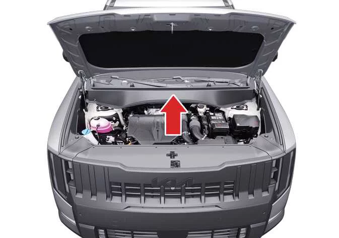 Kia Telluride hood fully opened for engine compartment access