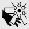 Warning icon illustrating thermal burn hazard from hot engine surfaces and pressurized radiator fluid