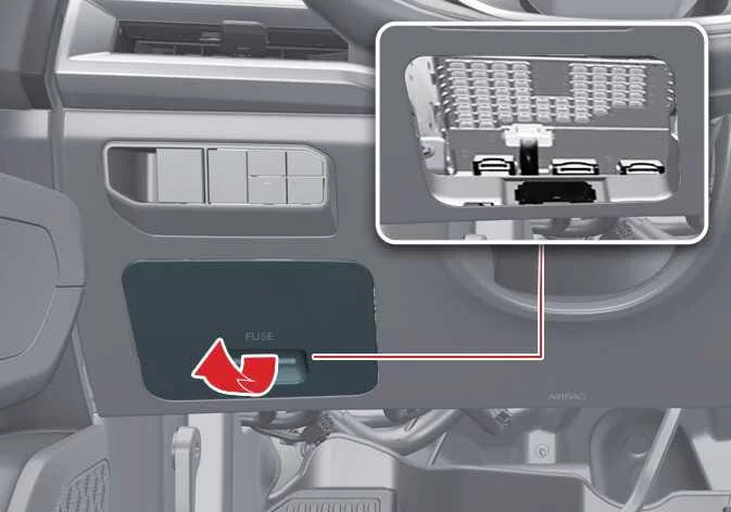 Location and removal method for the cabin inner fuse panel access cover in a Kia Telluride