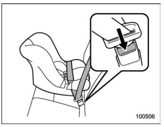Subaru Forester. Installing child restraint systems with ALR/ELR seatbelt. Rearward facing child restraint