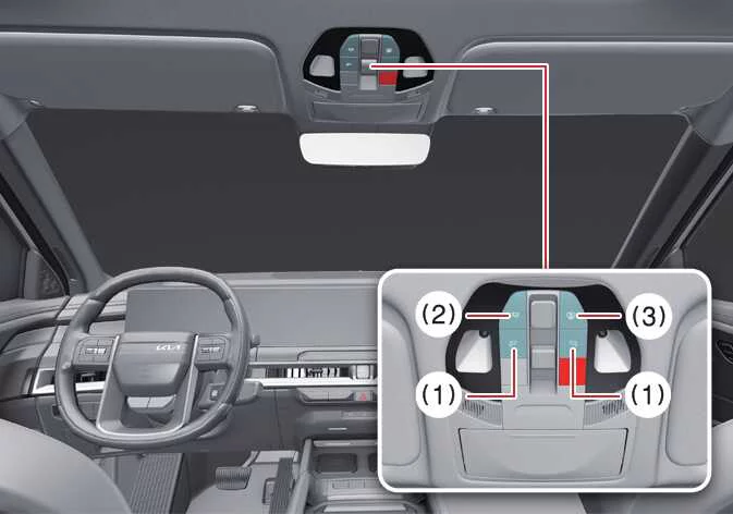Kia Telluride front overhead map light controls