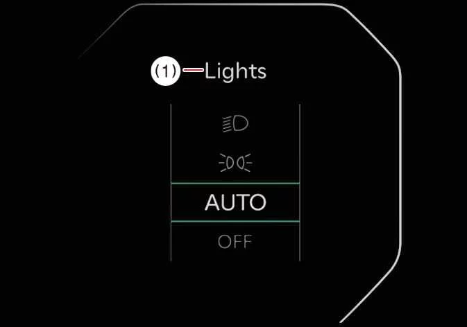Kia Telluride LCD display showing current exterior lighting mode