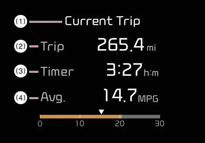 Drive Info summary screen showing trip metrics in the Kia Telluride