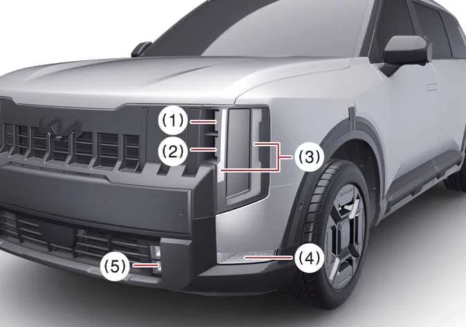 Front bumper and headlamp lighting layout diagram for Kia Telluride Type A variant