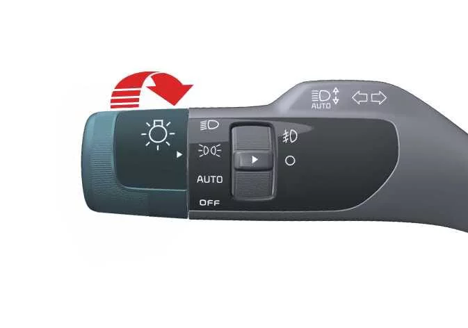 Close-up of the light control knob positioned for activation of position lamps and taillights