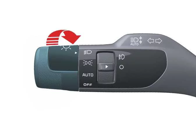 Knob selection set to low beam headlight mode on the Kia Telluride control stalk