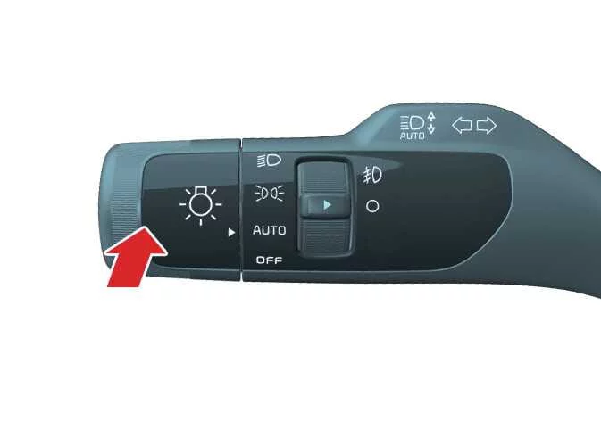 High beam activation by pushing the control lever away from the driver