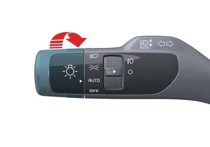 The AUTO light setting on the Kia Telluride lever for automatic lighting management