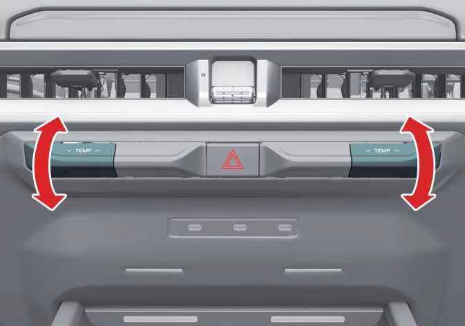 Temperature control adjustment buttons in the Kia Telluride