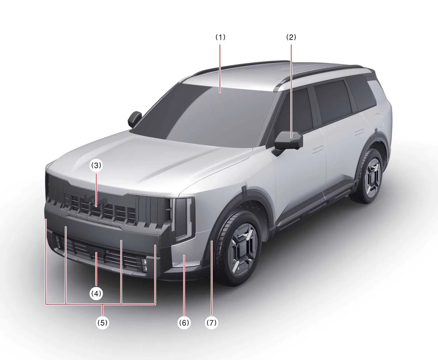 Kia Telluride front view detecting sensor locations for driver assistance systems