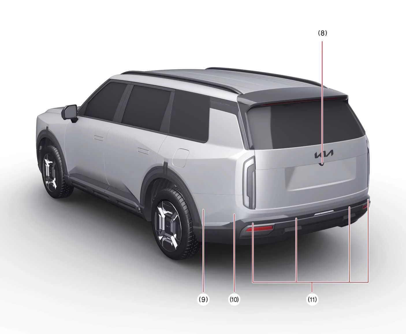 Kia Telluride rear view detecting sensor locations for driver assistance systems