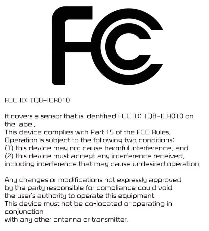 United States compliance label for the Kia Telluride ROA radar sensor