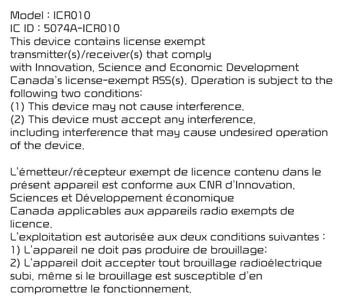 Canadian compliance label for the Kia Telluride ROA radar sensor