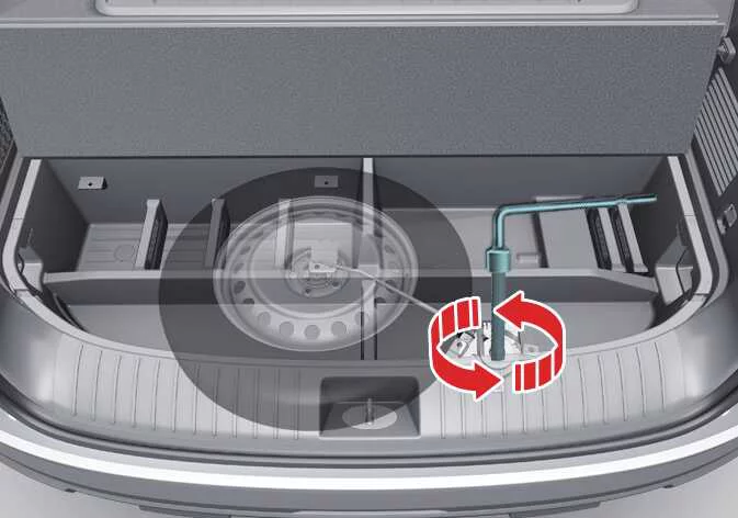 Connecting socket and lug nut wrench to operate Kia Telluride spare tire winch mechanism