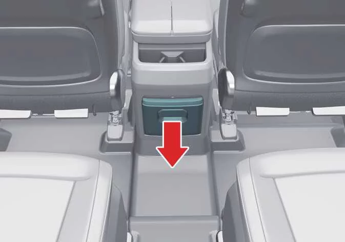 Kia Telluride fold-out console box storage compartment opened