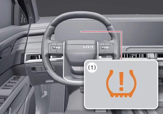 Kia Telluride instrument cluster displaying low tire pressure warning light and system status