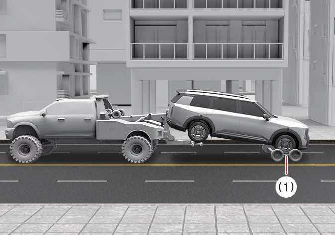 Kia Telluride front-wheel drive configuration lifted by front wheels with rear wheels on ground