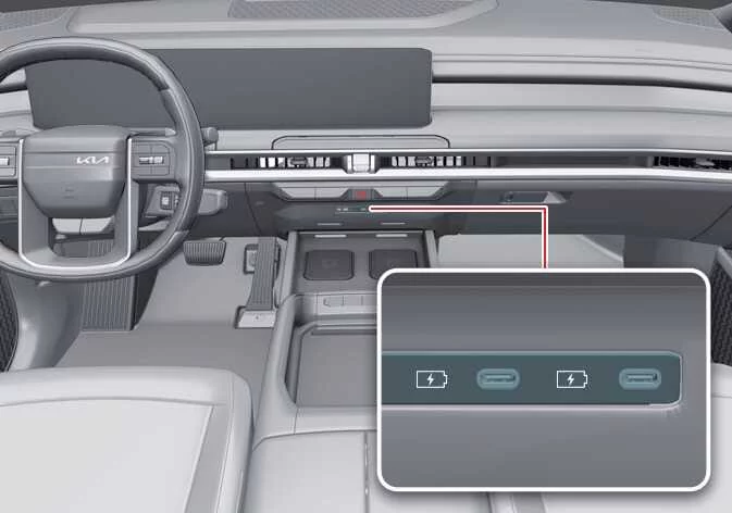 Kia Telluride USB charger on the instrument panel
