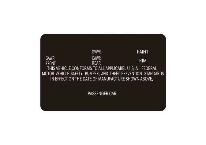 Kia Telluride certification label on driver side door sill