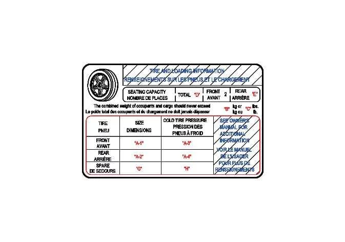 Kia Telluride tire and loading information label example for spare tire