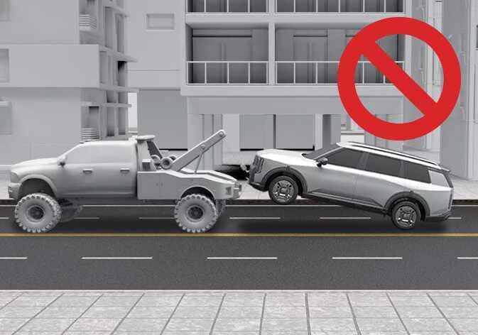 Prohibited sling-type towing equipment applied to Kia Telluride causing bumper and frame damage